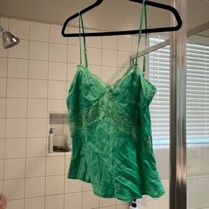 Nasty Gal Emerald Satin Cami with Lace Trim